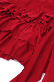 Sexy Solid Appliques Flounce Off the Shoulder Sleeveless Two Pieces