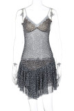 Sexy Vintage Leopard Mesh V Neck Sling Dresses