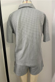 Casual Simplicity Solid Pocket Turn-back Collar Short Sleeve Two Pieces
