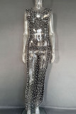Sexy Vacation Solid See-through Beading Mesh Swimwears Cover Up