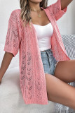 Casual Solid Weave Cardigan Collar Outerwear