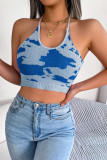 Sexy Animal Print Backless Weave Halter Tops