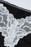 Sexy Solid Lace Contrast V Neck One Step Skirt Dresses