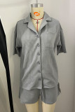 Casual Simplicity Solid Pocket Turn-back Collar Short Sleeve Two Pieces