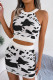 Sexy Animal Print Weave Halter Sleeveless Two Pieces