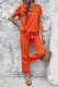 Vintage Simplicity Solid Pocket Frenulum O Neck Short Sleeve Two Pieces
