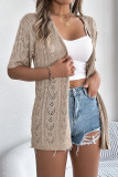 Casual Solid Weave Cardigan Collar Outerwear