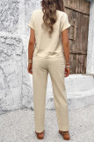 Vintage Simplicity Solid Pocket Frenulum O Neck Short Sleeve Two Pieces