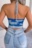 Sexy Animal Print Backless Weave Halter Tops
