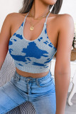 Sexy Animal Print Backless Weave Halter Tops