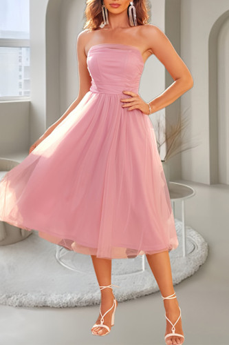 Celebrities Elegant Solid Mesh Strapless Princess Dresses