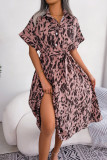 Casual Vintage Animal Print Print Bandage Buttons Turndown Collar Shirt Dresses