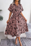 Casual Vintage Animal Print Print Bandage Buttons Turndown Collar Shirt Dresses