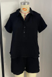 Casual Simplicity Solid Pocket Buttons Turndown Collar Short Sleeve Two Pieces