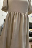 Casual Simplicity Solid Patchwork Square Collar Princess Short Sleeve Dress