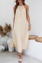 Casual Solid Tassel Backless Slit Halter Sleeveless Dresses