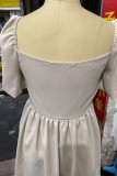 Casual Simplicity Solid Patchwork Square Collar Princess Short Sleeve Dress