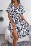 Casual Vintage Animal Print Print Bandage Buttons Turndown Collar Shirt Dresses