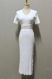 Elegant Solid Slit V Neck Short Sleeve Two Pieces
