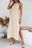 Casual Solid Tassel Backless Slit Halter Sleeveless Dresses