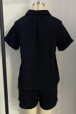 Casual Simplicity Solid Pocket Buttons Turndown Collar Short Sleeve Two Pieces