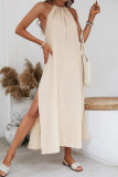 Casual Solid Tassel Backless Slit Halter Sleeveless Dresses