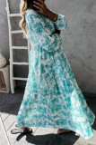 Vintage Elegant Print Flowers Frenulum V Neck A Line Dresses