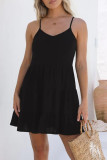 Casual Simplicity Solid Patchwork V Neck Sling Dresses