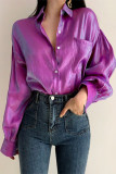 Elegant Solid Pocket Buttons Turndown Collar Tops