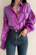 Elegant Solid Pocket Buttons Turndown Collar Tops