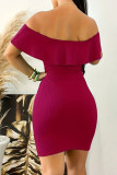 Celebrities Elegant Solid Flounce Off the Shoulder Wrapped Skirt Dresses