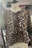 Sexy Vintage Print Leopard Frenulum O Neck Tops