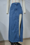 Casual Street Solid Make Old Slit High Waist Type A Solid Color Bottoms