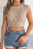 Casual Solid Hollowed Out O Neck Tops