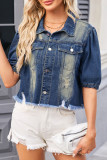 Casual Street Solid Ripped Turndown Collar Short Sleeve Regular Denim Jacket