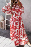 Vintage Elegant Print Flowers Frenulum V Neck A Line Dresses