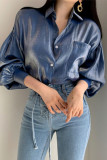 Elegant Solid Pocket Buttons Turndown Collar Tops