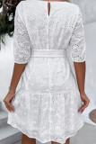 Sweet Elegant Solid Jacquard Bandage O Neck Cake Skirt Dresses