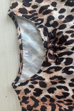 Sexy Vintage Print Leopard Frenulum O Neck Tops