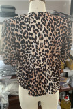 Sexy Vintage Print Leopard Frenulum O Neck Tops