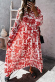 Vintage Elegant Print Flowers Frenulum V Neck A Line Dresses