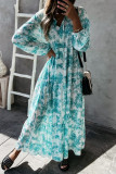 Vintage Elegant Print Flowers Frenulum V Neck A Line Dresses