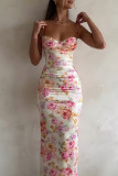 Sexy Floral Backless V Neck Pencil Skirt Dresses