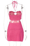 Sexy Solid Hollowed Out Halter A Line Dresses