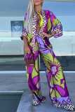 Casual Vintage Floral Bandage Cardigan Collar Nine Points Sleeve Two Pieces