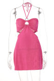 Sexy Solid Hollowed Out Halter A Line Dresses