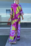 Casual Vintage Floral Bandage Cardigan Collar Nine Points Sleeve Two Pieces
