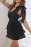 Sweet Solid Mesh With Bow Oblique Collar Princess Dresses