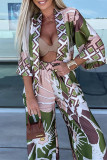 Casual Vintage Floral Bandage Cardigan Collar Nine Points Sleeve Two Pieces