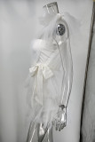 Sweet Solid Mesh With Bow Oblique Collar Princess Dresses